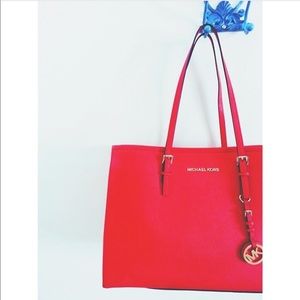 Michael Kors Jet Set Saffiano Leather Tote Red